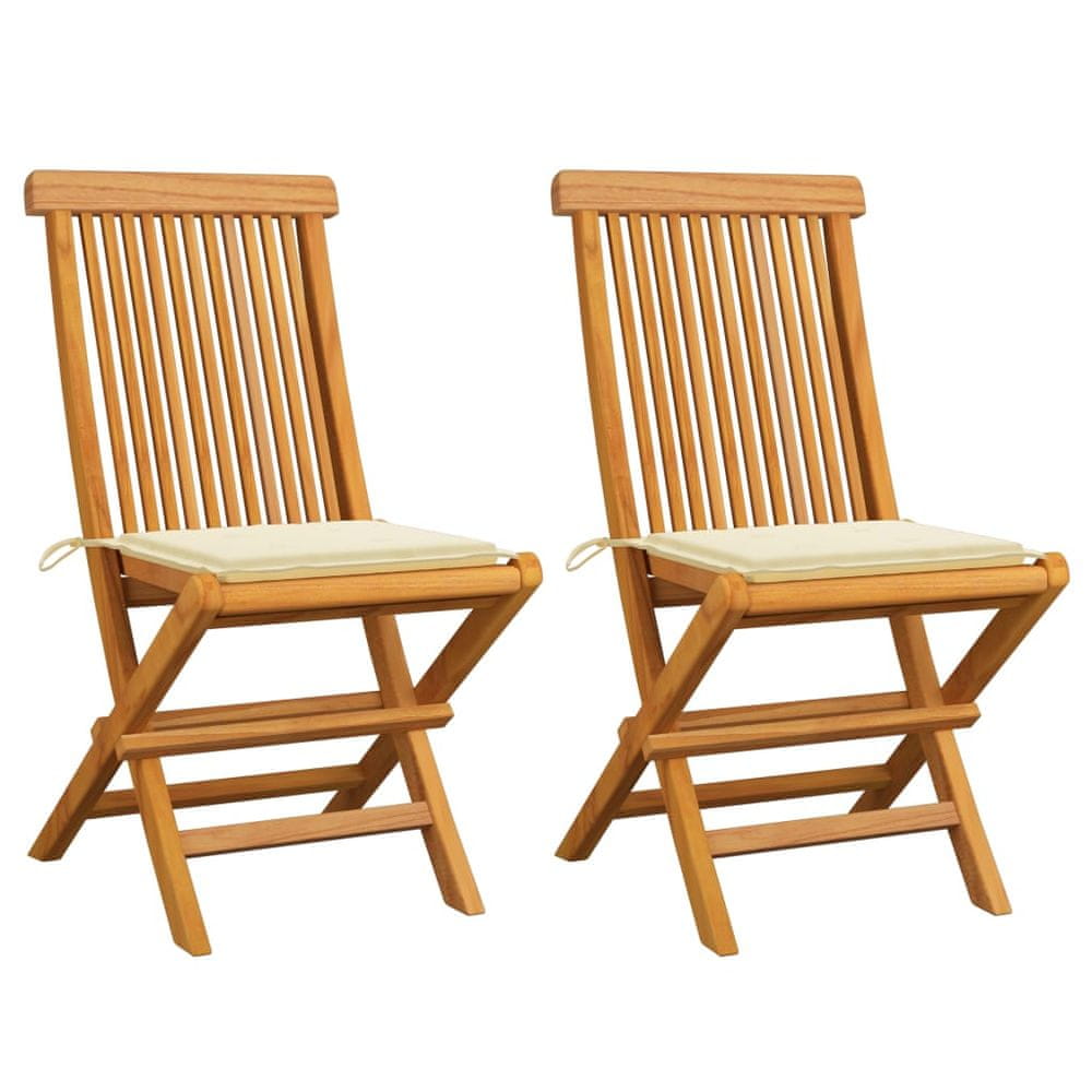 Vidaxl Záhradné stoličky, krémové podložky 2 ks, tíkový masív